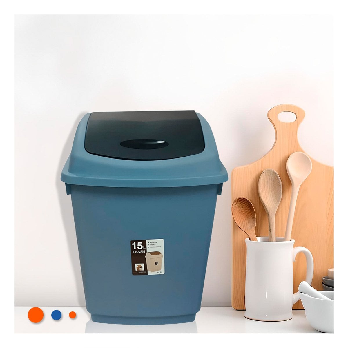 PACK6 CONTENEDOR VAIVEN DE BASURA CON TAPA AZUL ESTABLE 15L Y+REGALO STICKER - 3