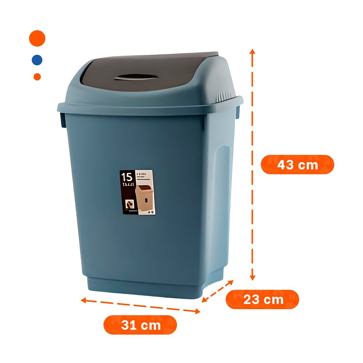 PACK12 CONTENEDOR DE BASURA VAIVEN COLOR AZUL DE USO CONTINUO 15L Y+REGALO STICKER - 4