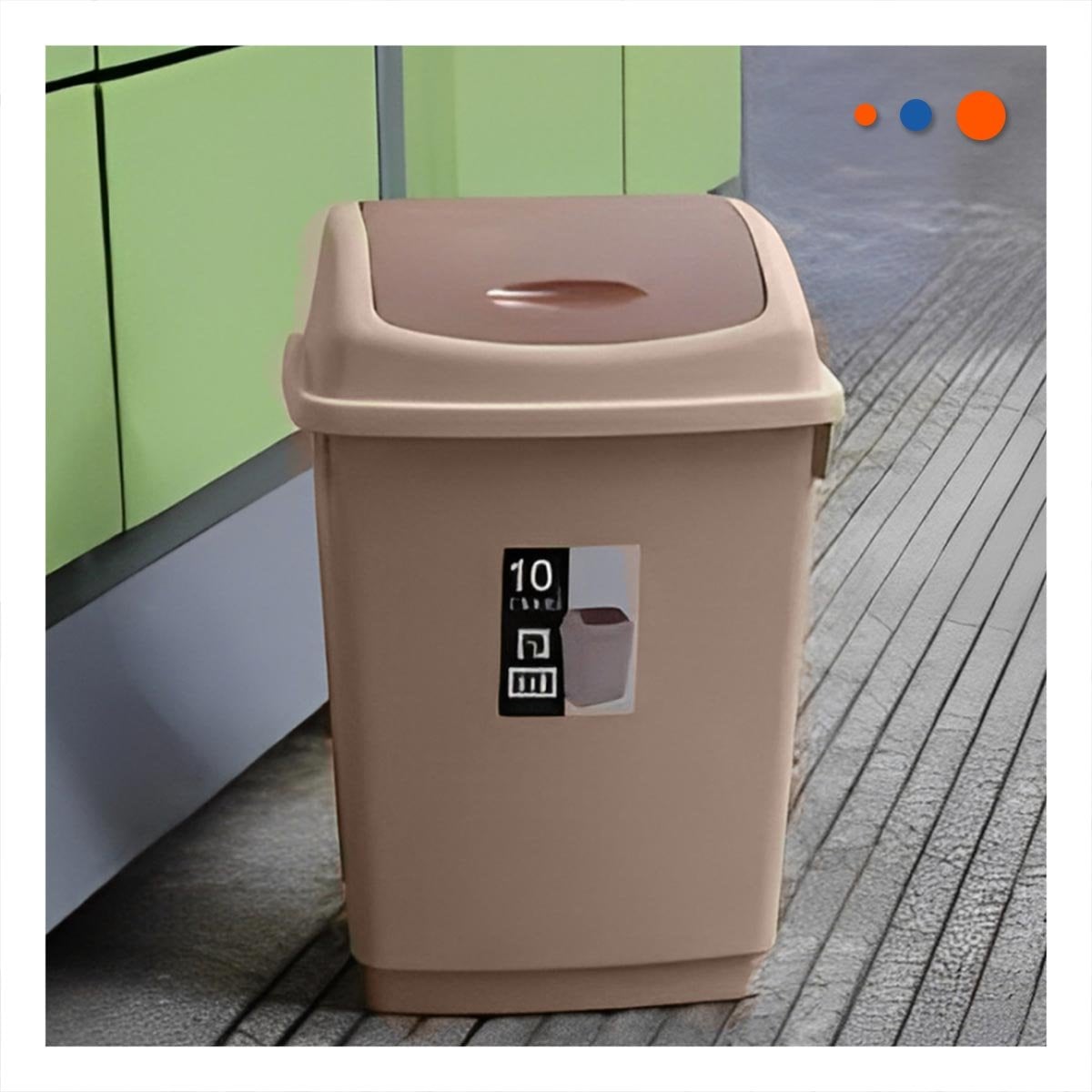 PACK12 CONTENEDOR DE BASURA VAIVEN COLOR MARRON DE USO CONTINUO 10L Y+REGALO STICKER - 5