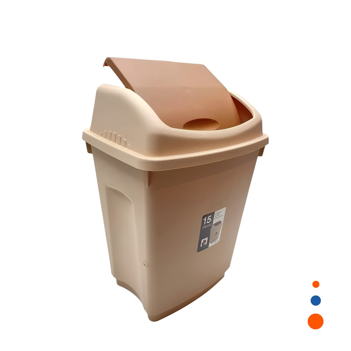 TACHO DE BASURA VAIVEN CON TAPA MARRON Y FORMATO COMPACTO DE 15L Y+REGALO STICKER - 1