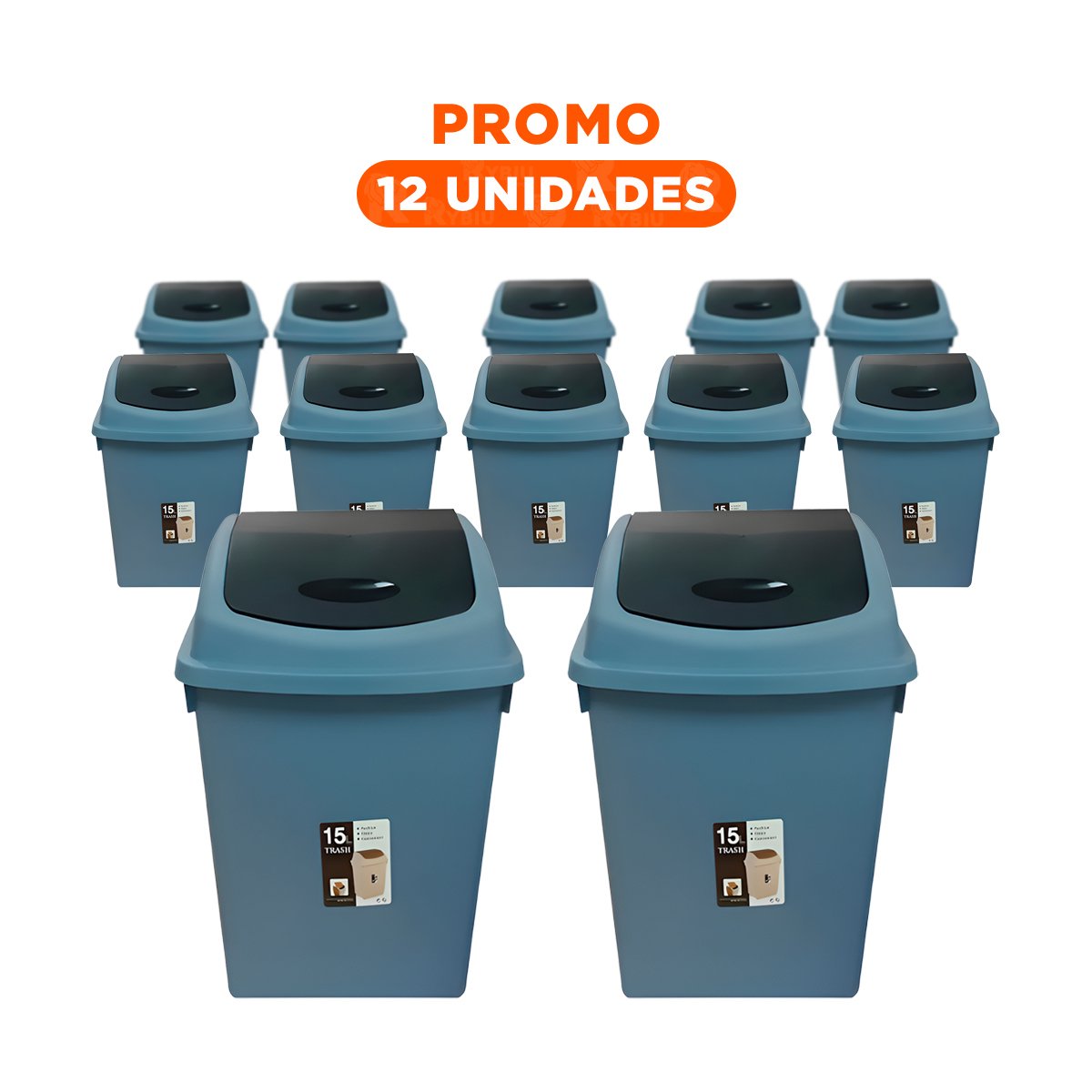 PACK12 CONTENEDOR DE BASURA CON TAPA VAIVEN Y ACABADO AZUL 15L - 1
