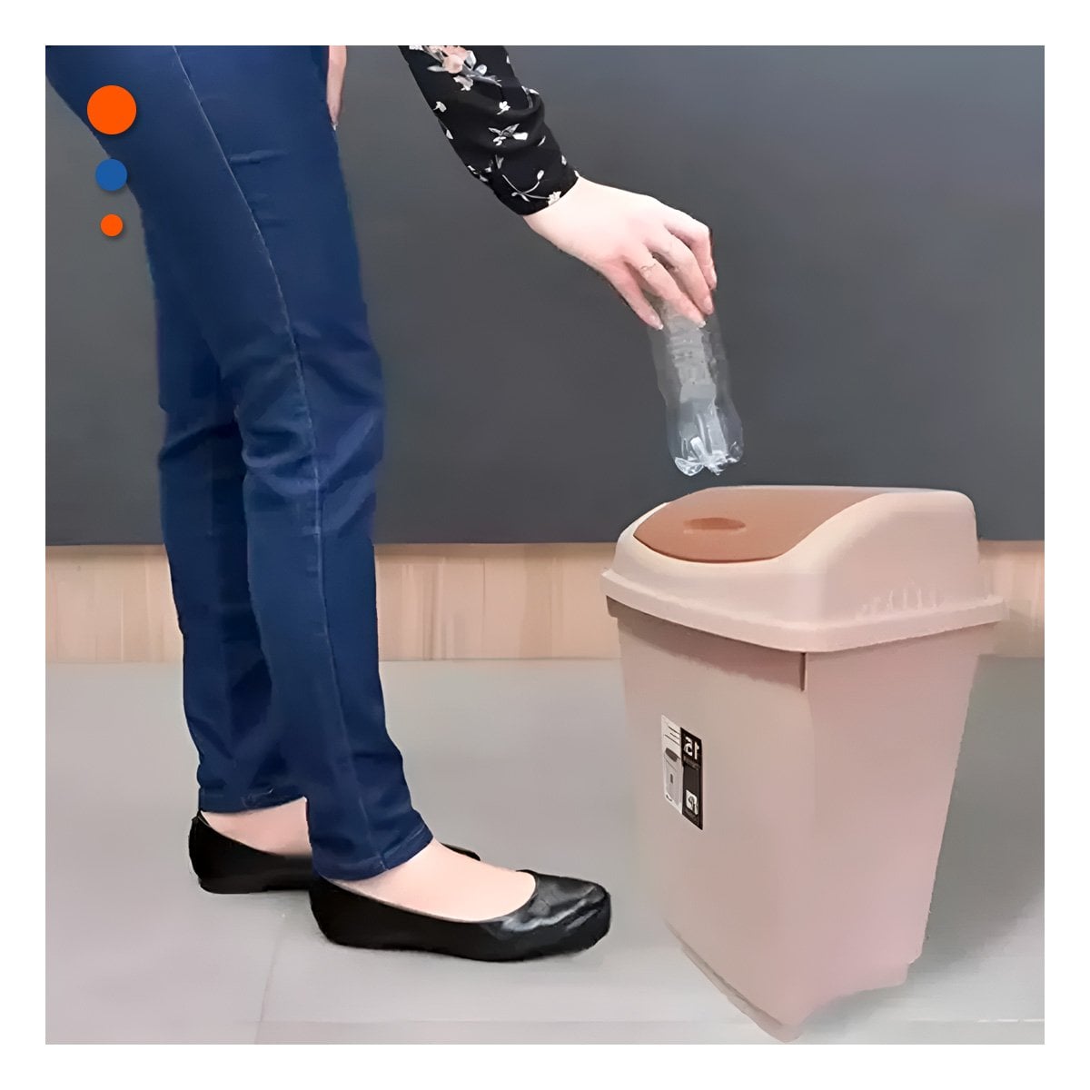 PACK12 CONTENEDOR DE BASURA VAIVEN COLOR MARRON DE USO CONTINUO 15L Y+REGALO STICKER - 5