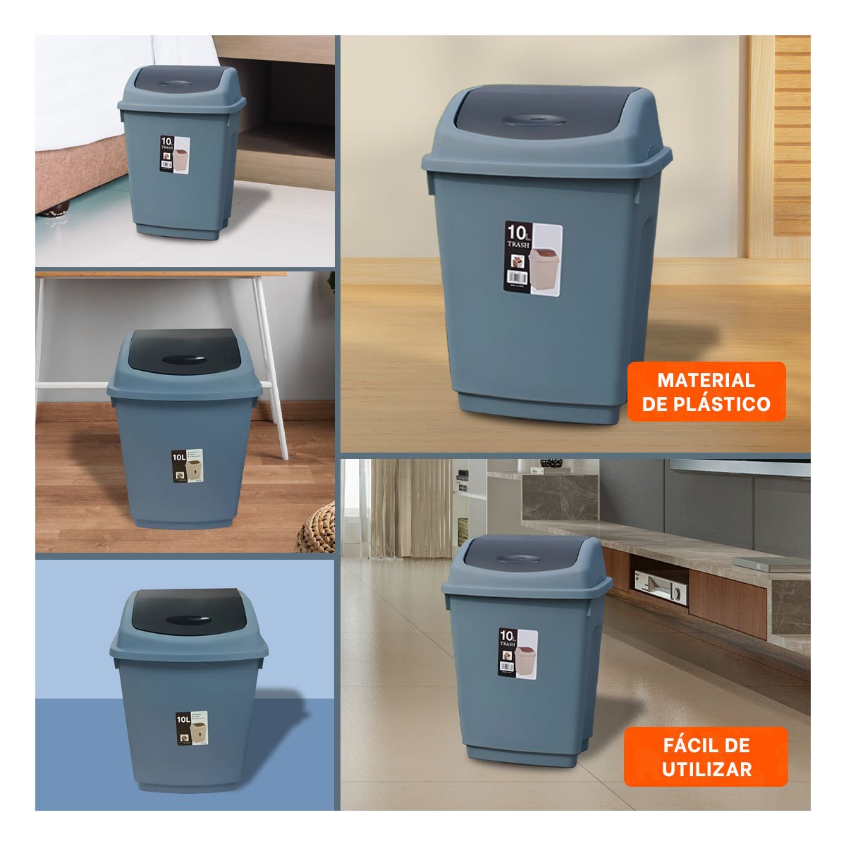 PACK4 DEPOSITO VAIVEN DE BASURA CON TAPA AZUL ESTABLE 10L Y+REGALO STICKER - 2
