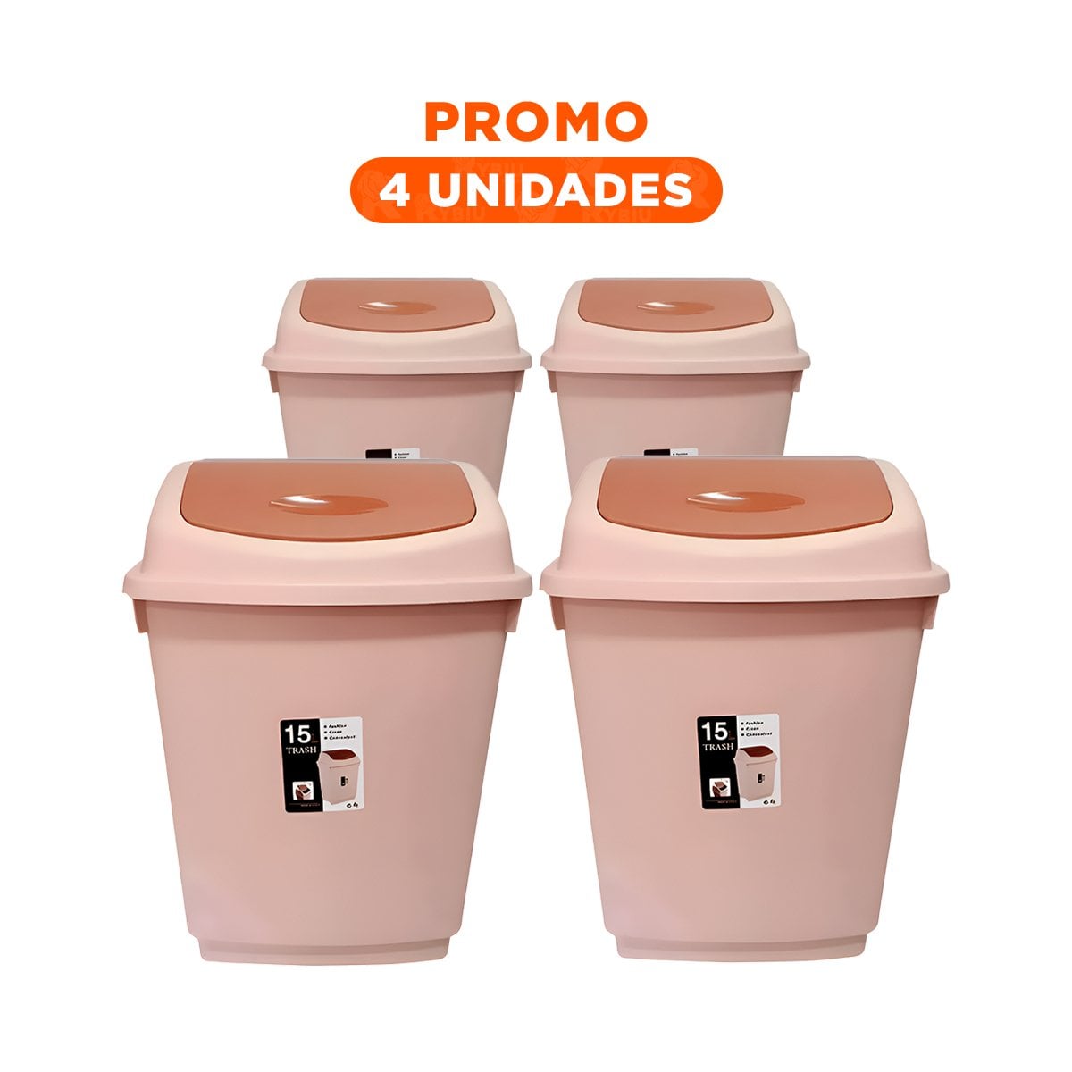 PACK4 RECIPIENTE MARRON PARA BASURA CON APERTURA VAIVEN 15L - 1