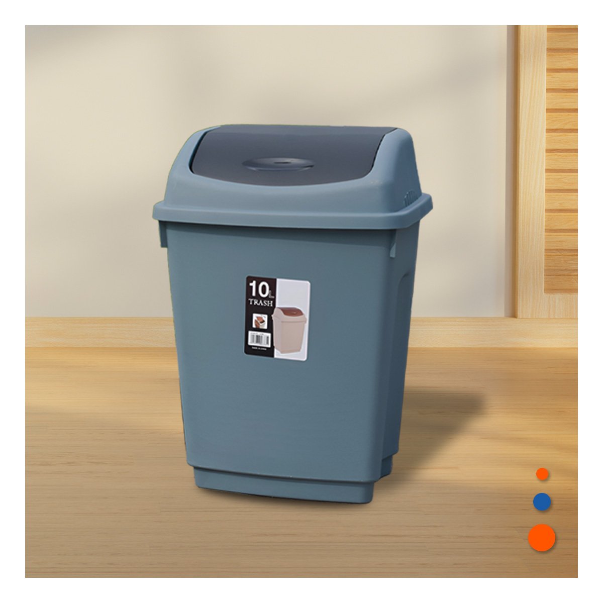TACHO DE BASURA COLOR AZUL CON TAPA TIPO VAIVEN Y VOLUMEN 10L Y+POST IT - 3