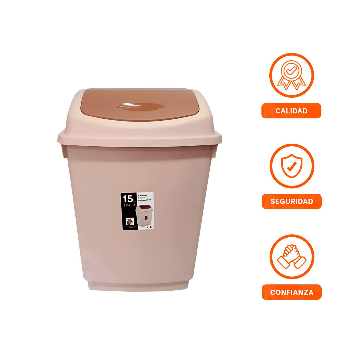 TACHO DE BASURA COLOR MARRON CON TAPA TIPO VAIVEN Y VOLUMEN 15L Y+POST IT - 5
