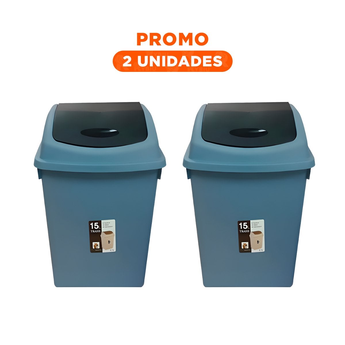 PACK2 RECIPIENTE DE BASURA CON TAPA VAIVEN Y ACABADO AZUL 15L Y+REGALO STICKER - 1