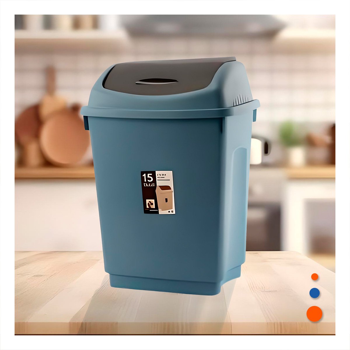 PACK2 RECIPIENTE DE BASURA CON TAPA VAIVEN Y ACABADO AZUL 15L Y+REGALO STICKER - 5