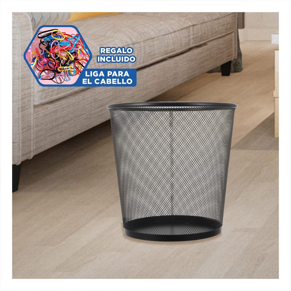 BOTE DE BASURA CIRCULAR MALLA METALICA NEGRO PARA SALA COCINA Y OFICINA Y+LIGAS REGALO - 2