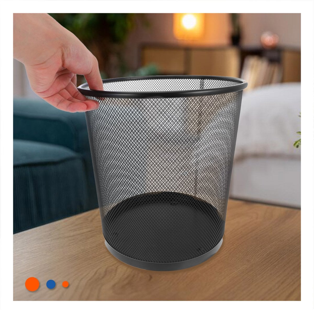 BOTE DE BASURA CIRCULAR MALLA METALICA NEGRO PARA SALA COCINA Y OFICINA Y+LIGAS REGALO - 3