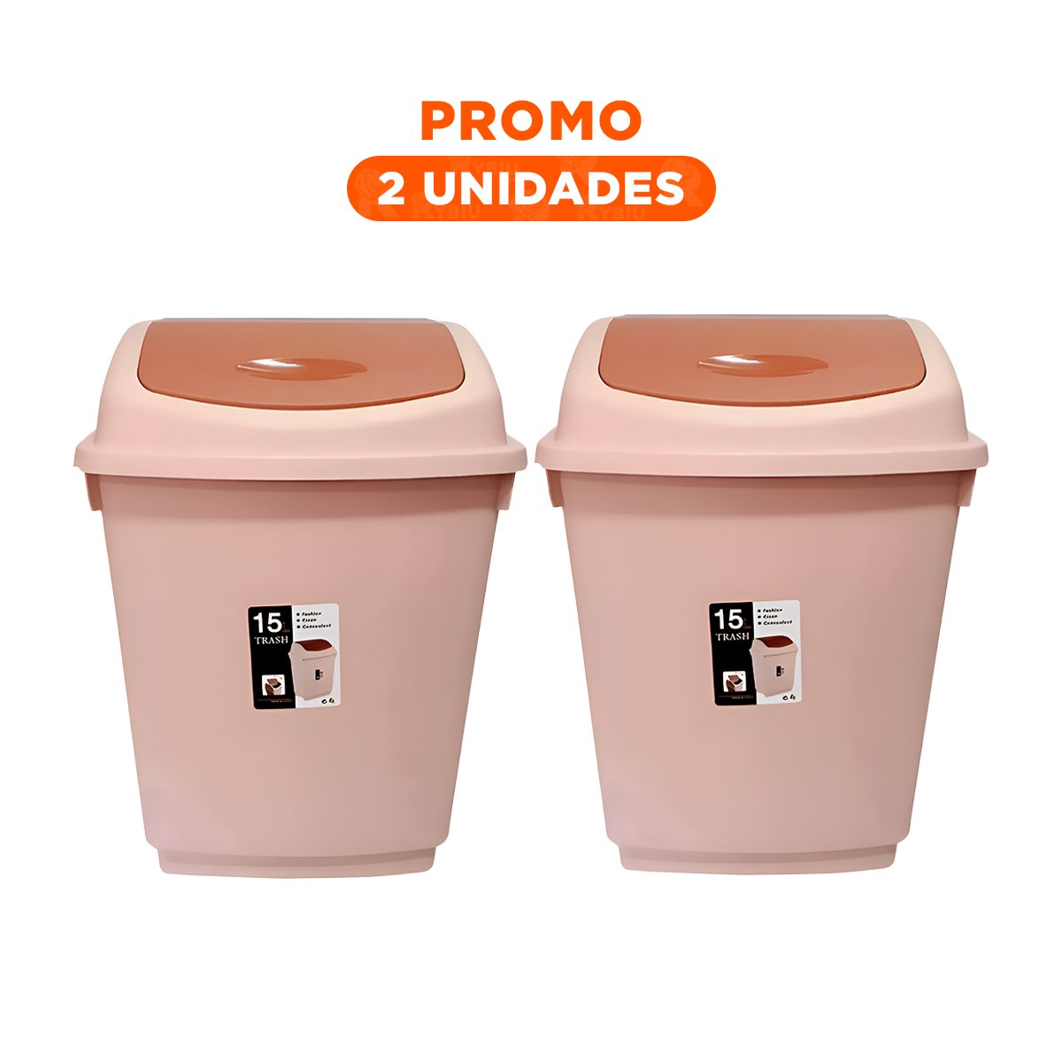 PACK2 RECIPIENTE DE BASURA CON TAPA VAIVEN Y ACABADO MARRON 15L Y+REGALO STICKER - 1