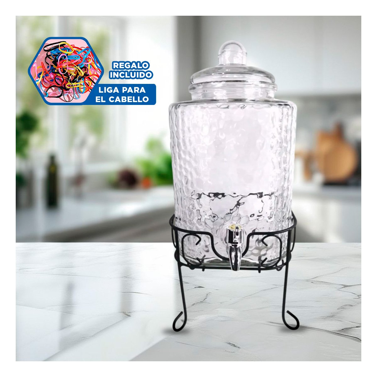CONTENEDOR DE BEBIDA TRANSPARENTE 6L CON BASE METALICA PARA FIESTAS Y HOGAR Y+LIGAS REGALO - 2