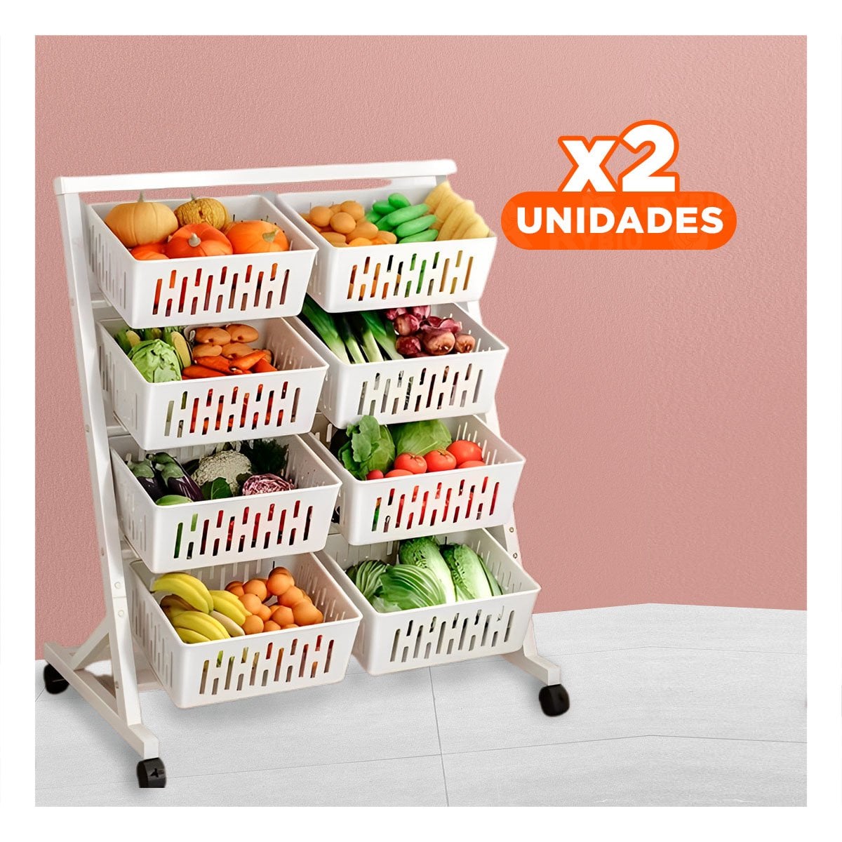 PACK2 SOPORTE ORGANIZADOR BLANCO DE CUATRO NIVELES CON OCHO BANDEJAS PARA HOGAR Y+PAPEL REGALO - 1