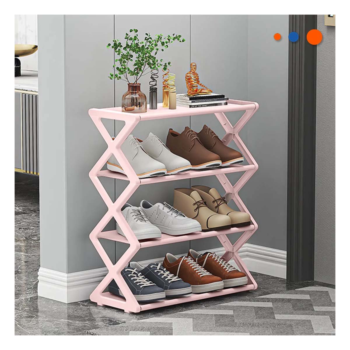 ORGANIZADOR DE CUATRO NIVELES COLOR ROSADO PARA MANTENER ZAPATOS EN HOGAR Y+REGALO STICKER - 2
