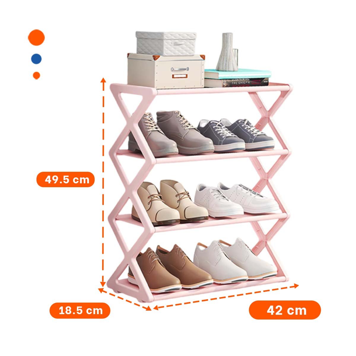 ORGANIZADOR DE CUATRO NIVELES COLOR ROSADO PARA MANTENER ZAPATOS EN HOGAR Y+REGALO STICKER - 4