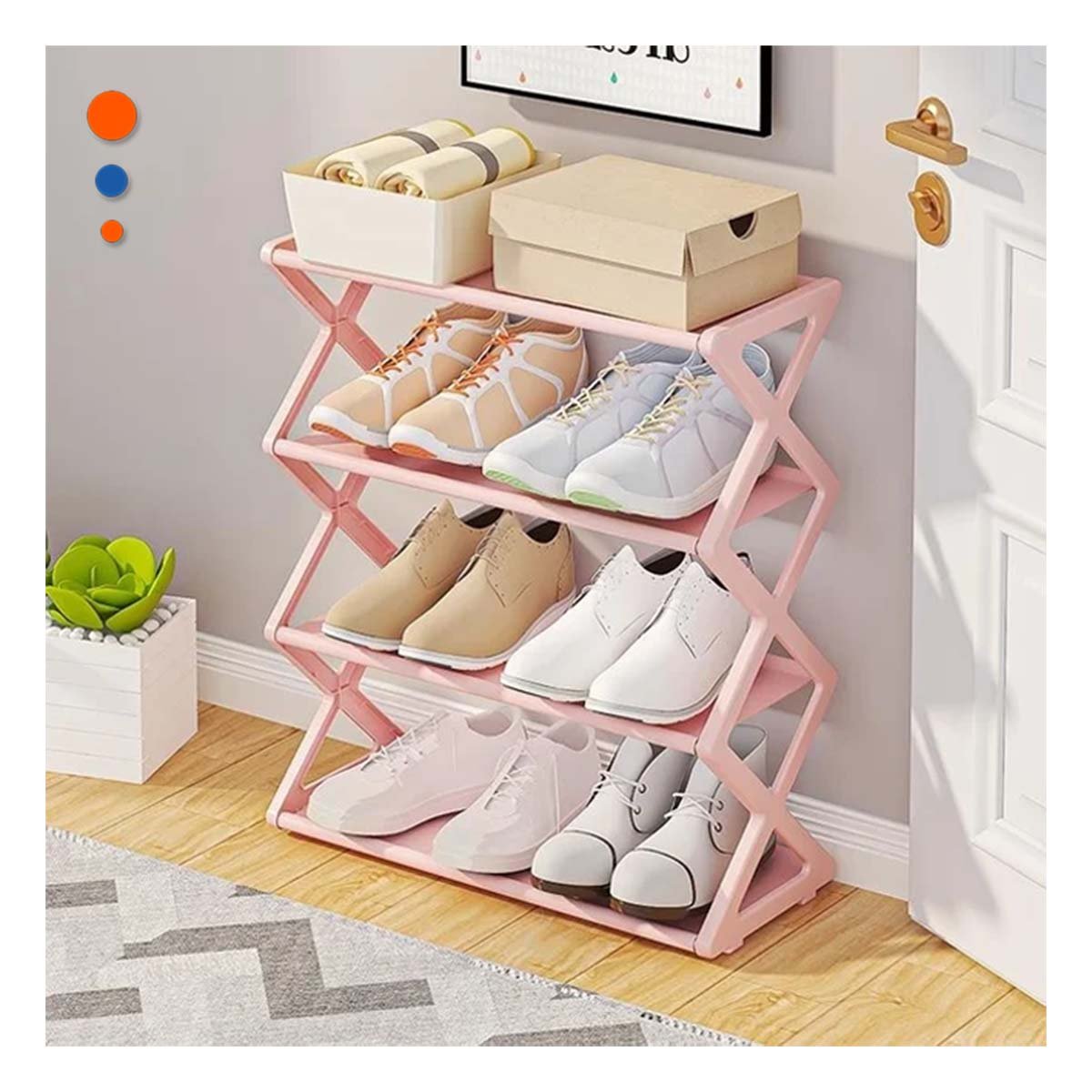 ORGANIZADOR DE CUATRO NIVELES COLOR ROSADO PARA MANTENER ZAPATOS EN HOGAR Y+REGALO STICKER - 5