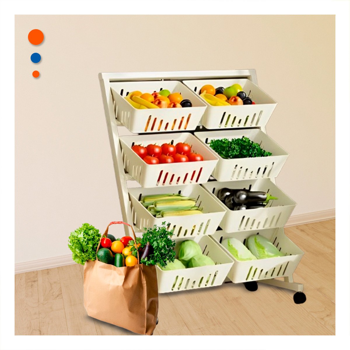 MUEBLE ORGANIZADOR BLANCO DE CUATRO NIVELES CON OCHO BANDEJAS PARA HOGAR Y+REGALO STICKER - 5