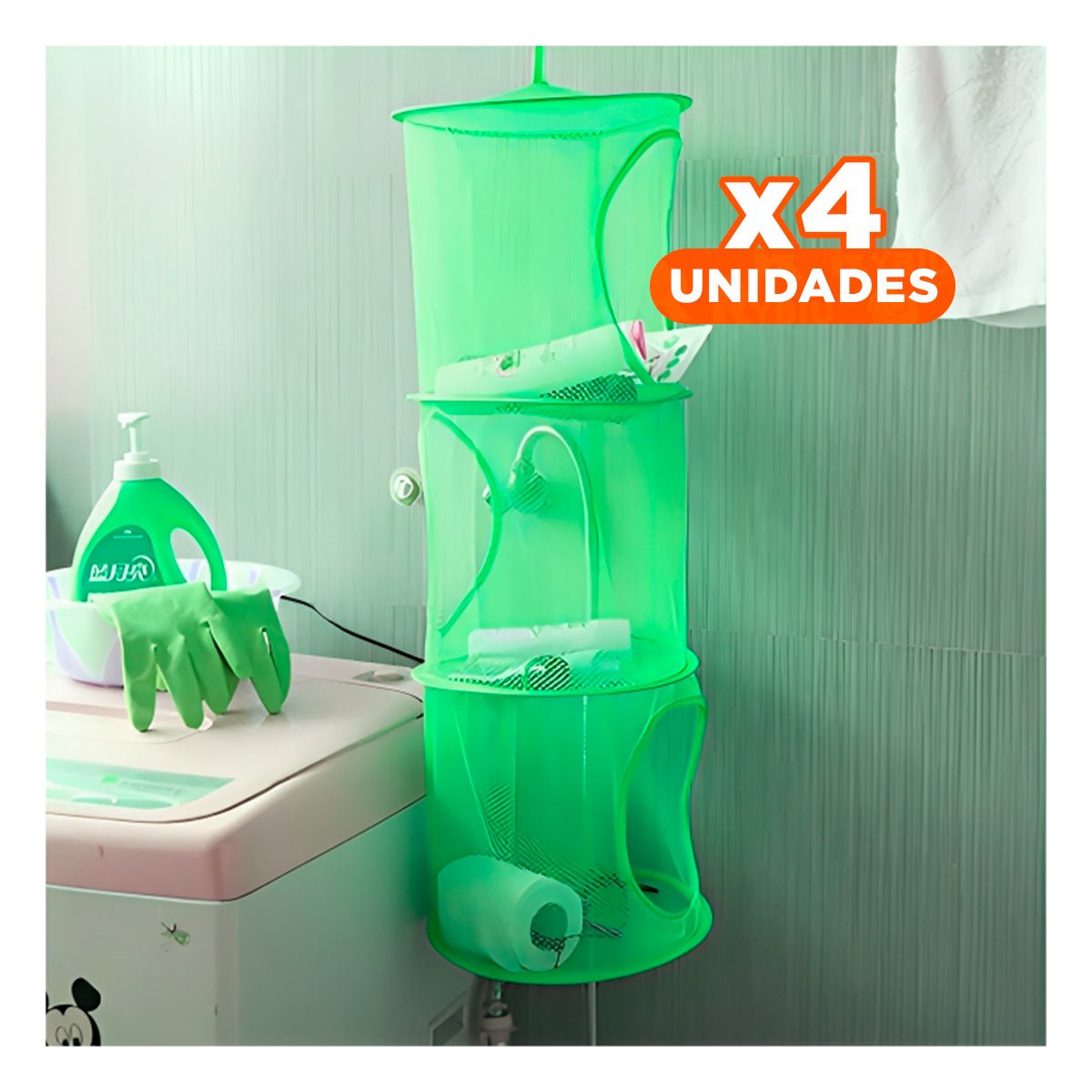 PACK4 ESTRUCTURA COLGANTE TIPO RED 3 NIVELES VERDE PARA ORDEN EN HOGAR Y+REGALO STICKER - 1