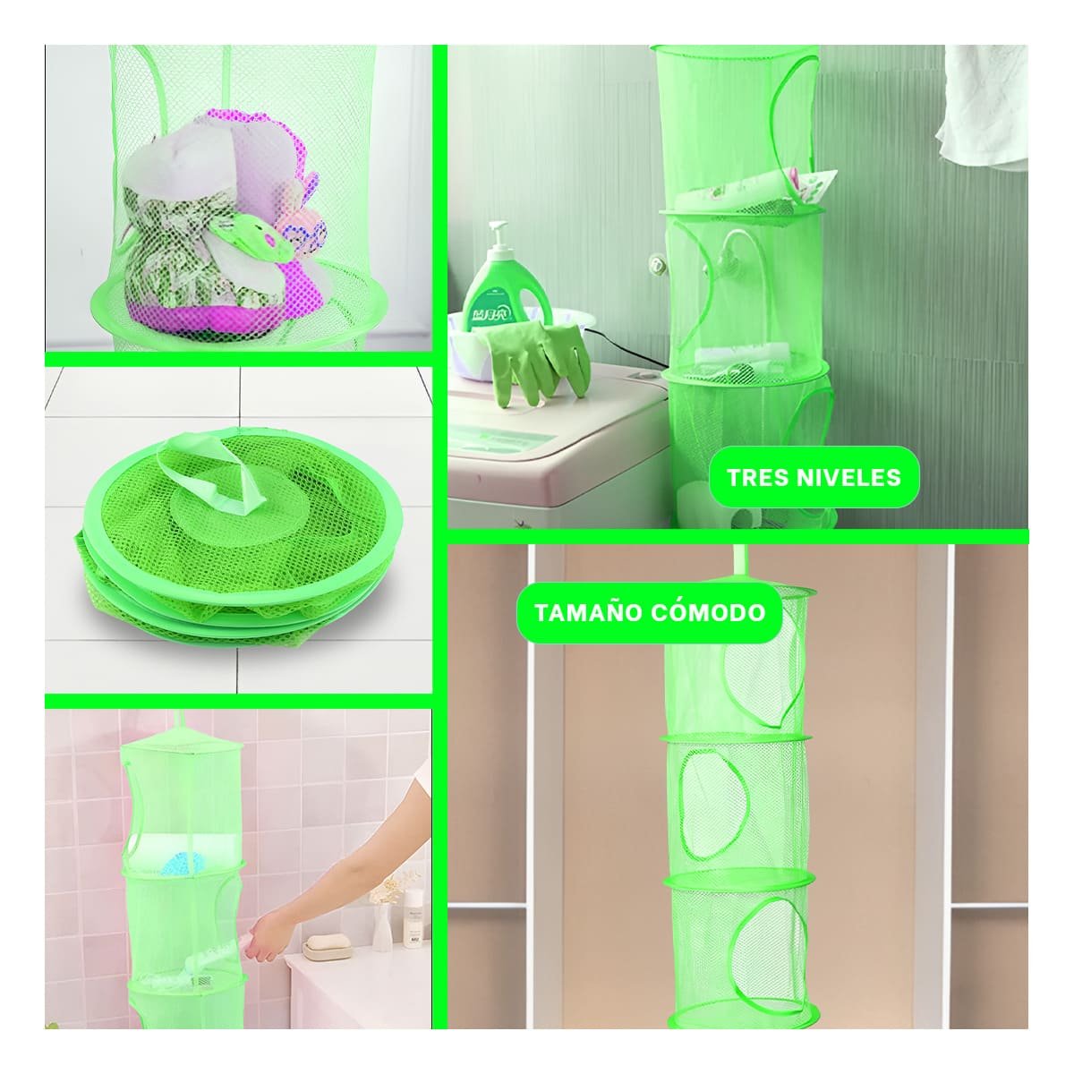PACK4 ESTRUCTURA COLGANTE TIPO RED 3 NIVELES VERDE PARA ORDEN EN HOGAR Y+REGALO STICKER - 2