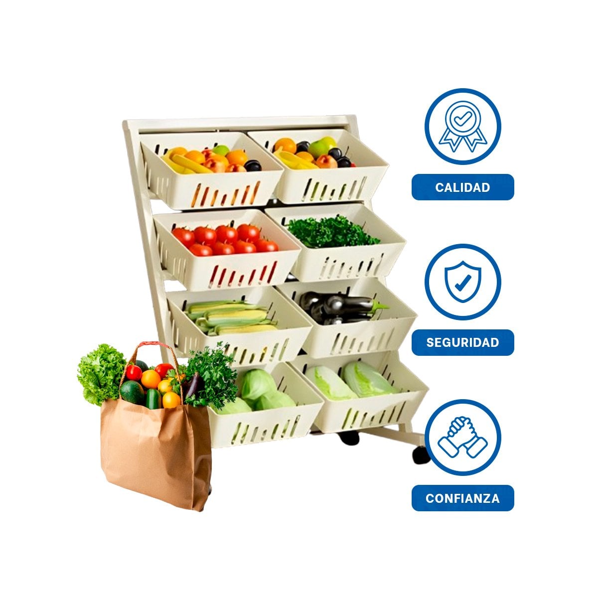 COCHE ORGANIZADOR BLANCO DE CUATRO NIVELES CON OCHO BANDEJAS PARA CASA Y+PAPEL REGALO - 5