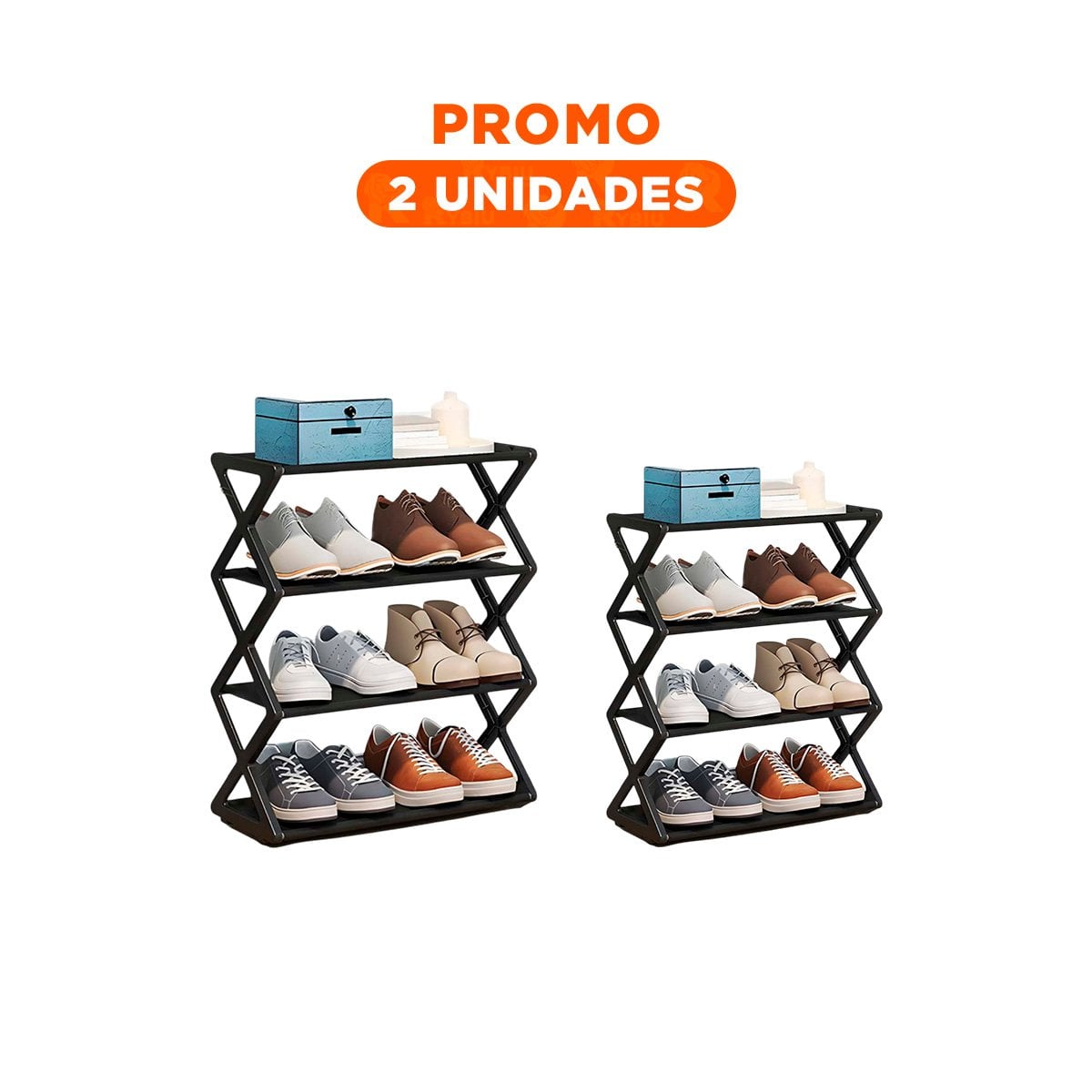 PACK2 RACK 4 NIVELES COLOR NEGRO PARA ORGANIZACION DE ZAPATOS EN CASA Y+REGALO STICKER - 1