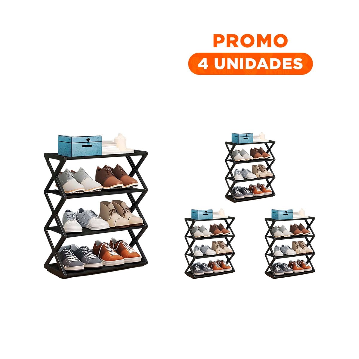 PACK4 SOPORTE 4 NIVELES COLOR NEGRO PARA ORDENAR CALZADO DIARIO - 1