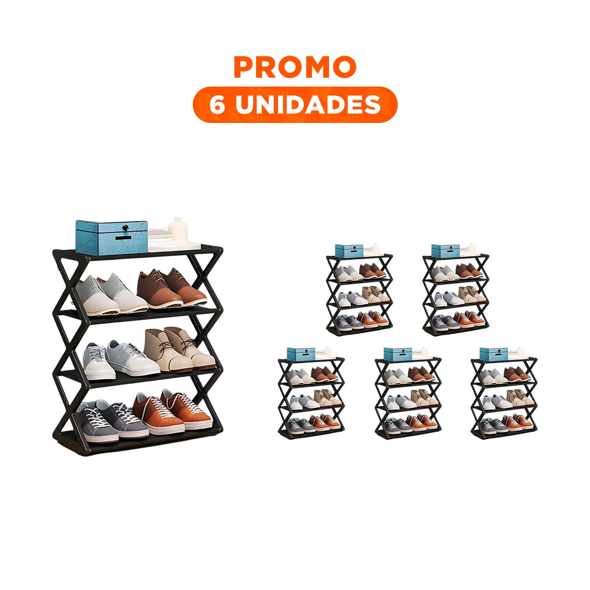 PACK6 BASE 4 NIVELES COLOR NEGRO PARA ORGANIZAR ZAPATOS Y+REGALO STICKER - 1
