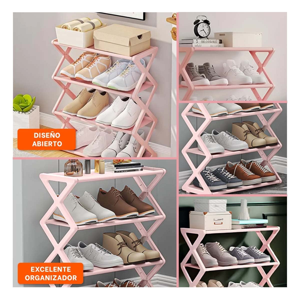 PACK2 MODULO CUATRO NIVELES ROSADO PARA ORGANIZAR ZAPATOS EN HOGAR Y+PAPEL REGALO - 3