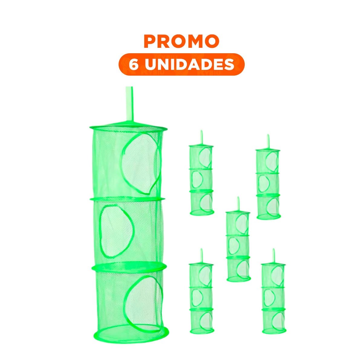 PACK6 ESTRUCTURA COLGANTE TIPO RED 3 NIVELES VERDE FUNCIONAL ALMACENAMIENTO Y+REGALO STICKER - 1