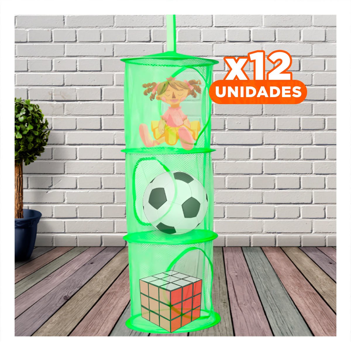 PACK12 SISTEMA COLGANTE TIPO RED 3 NIVELES VERDE PRACTICO PARA ESPACIOS Y+REGALO STICKER - 1