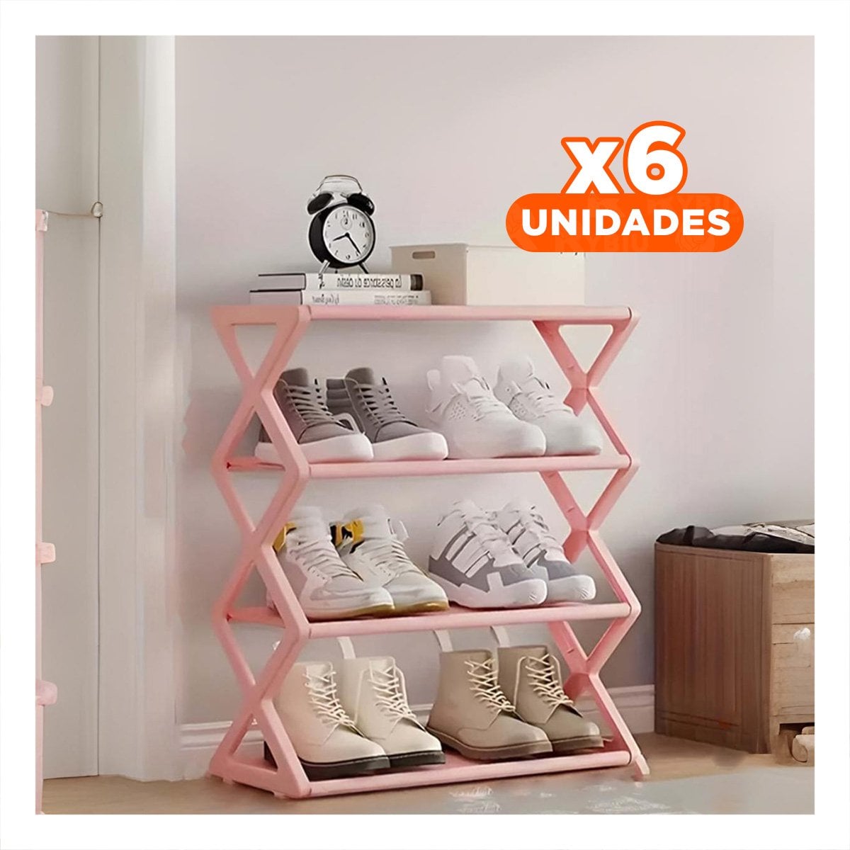 PACK6 SISTEMA CUATRO NIVELES ROSADO PARA GUARDAR ZAPATOS EN HOGAR - 1