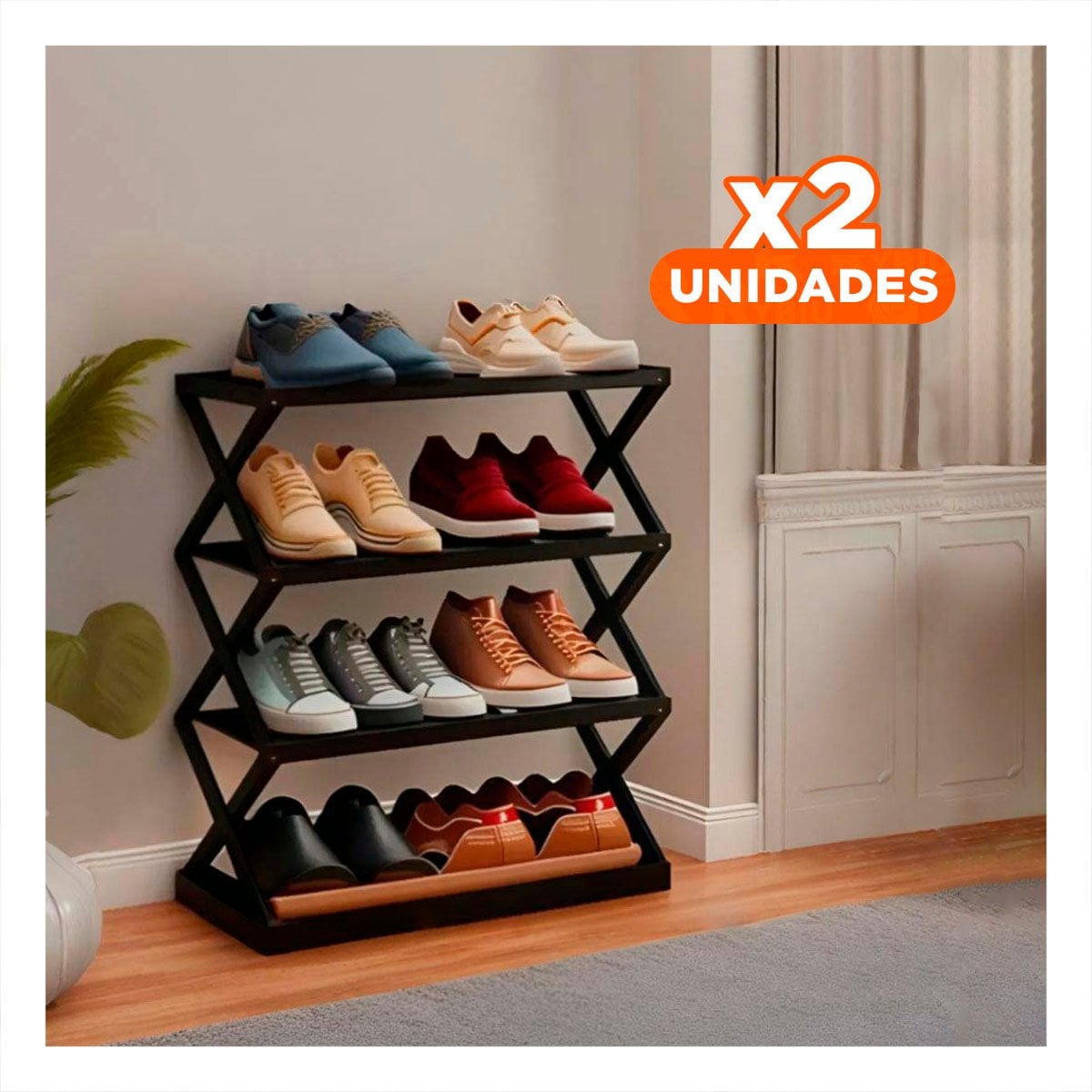 PACK2 PORTAZAPATOS 4 NIVELES COLOR NEGRO PARA GUARDAR CALZADO SIN DESORDEN Y+PAPEL REGALO - 1