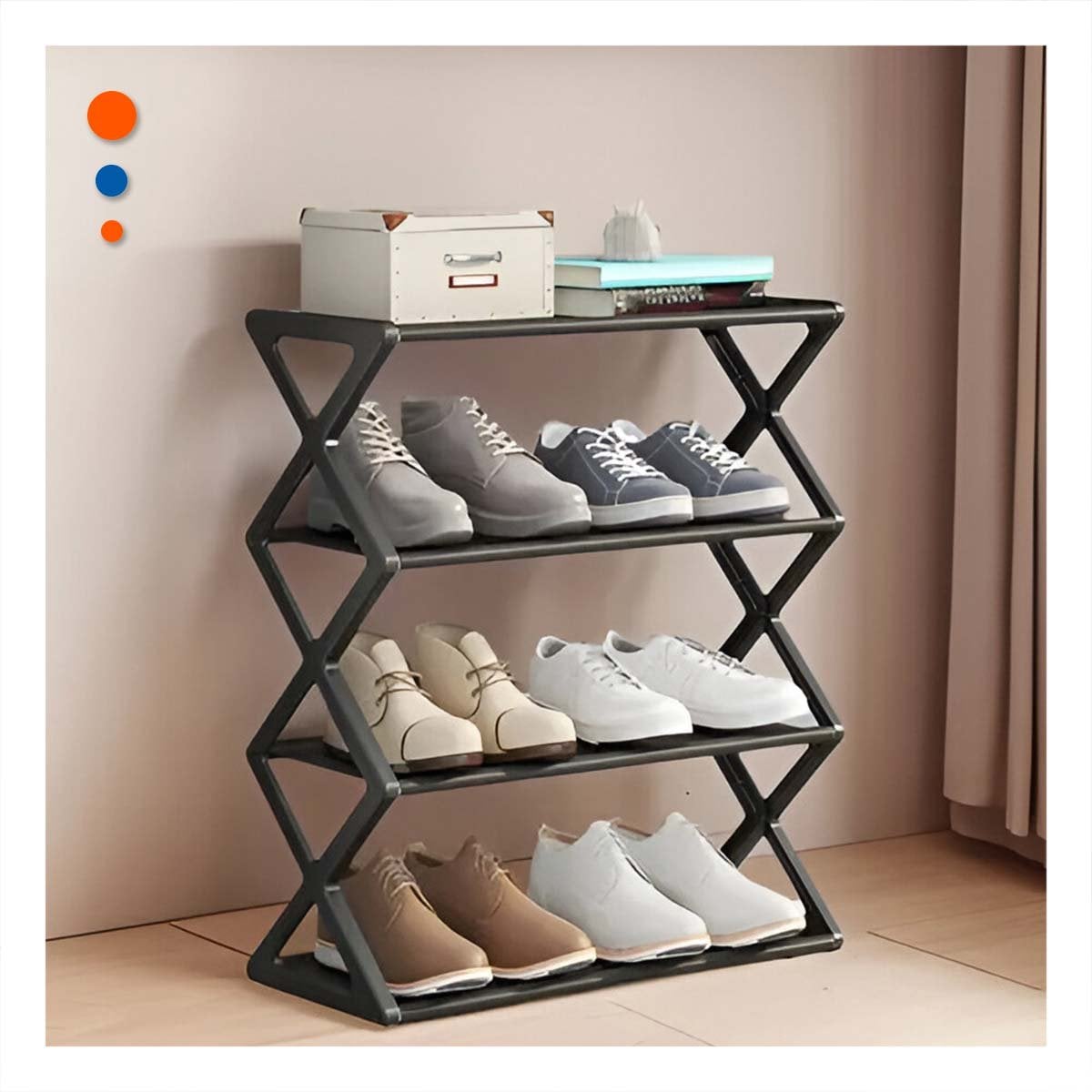 PACK2 PORTAZAPATOS 4 NIVELES COLOR NEGRO PARA GUARDAR CALZADO SIN DESORDEN Y+PAPEL REGALO - 2