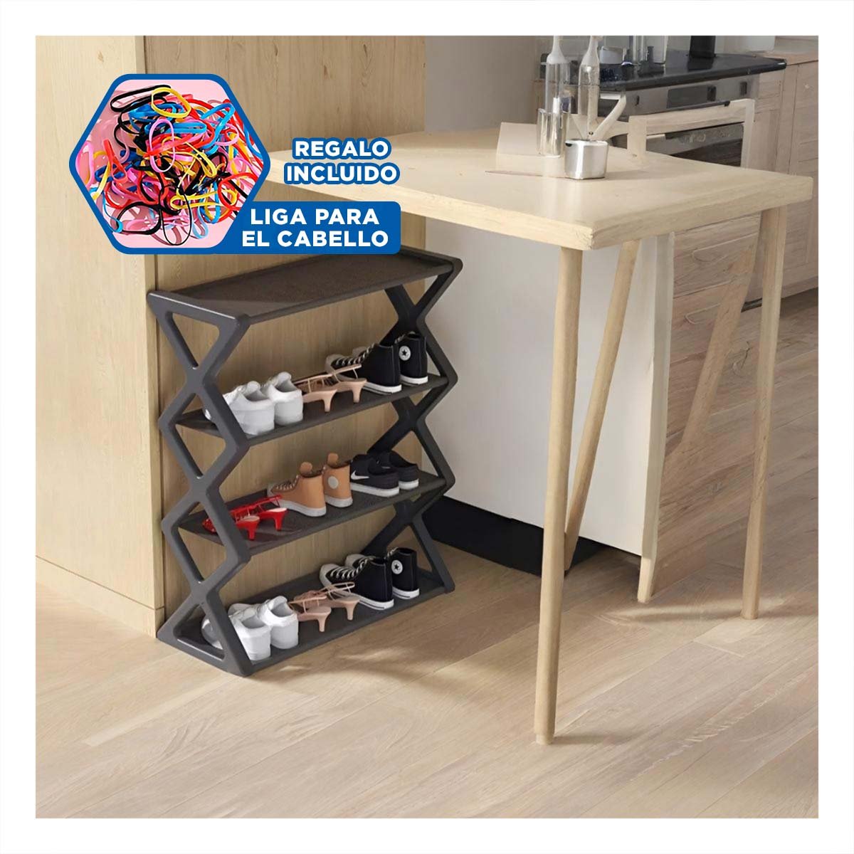 MUEBLE 4 NIVELES COLOR NEGRO PARA ALMACENAJE DE ZAPATOS EN CASA Y+LIGAS REGALO - 2