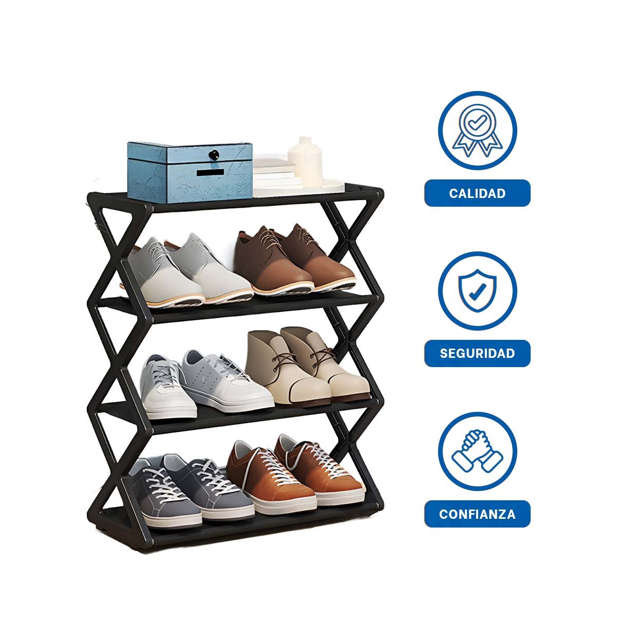 MUEBLE 4 NIVELES COLOR NEGRO PARA ALMACENAJE DE ZAPATOS EN CASA Y+LIGAS REGALO - 5