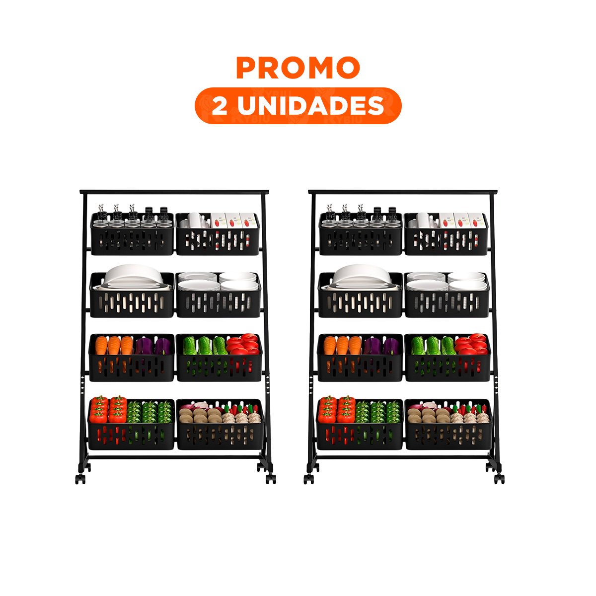 PACK2 MODULO ORGANIZADOR CON 4 NIVELES Y 8 BANDEJAS PARA HOGAR FUNCIONAL NEGRO Y+REGALO STICKER - 1