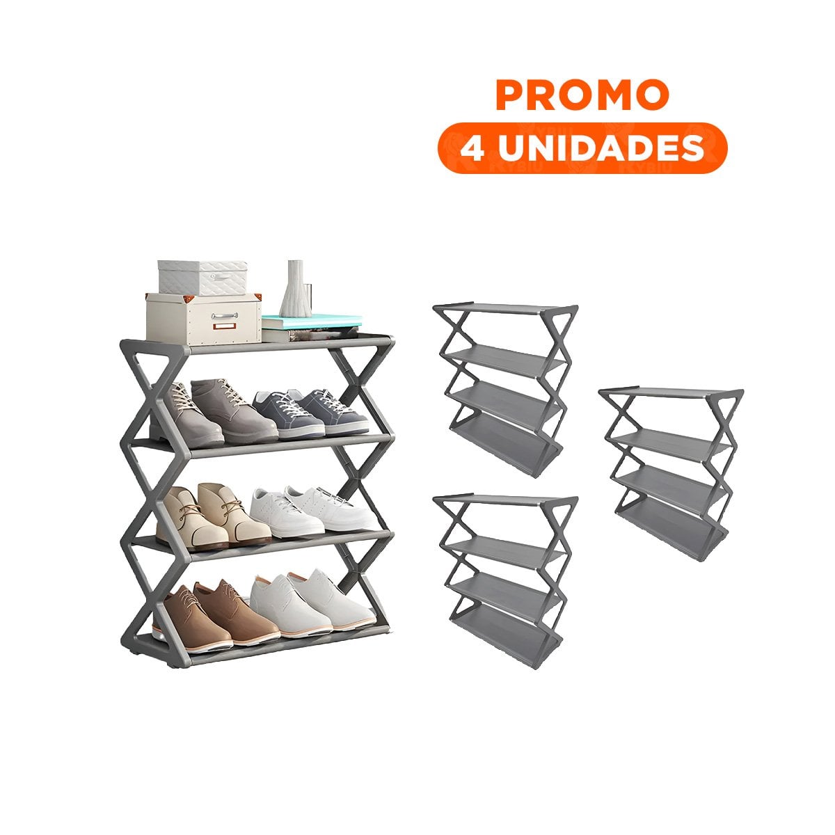 PACK4 RACK PARA CALZADO 4 NIVELES COLOR PLOMO PARA HOGAR ACTUAL - 1
