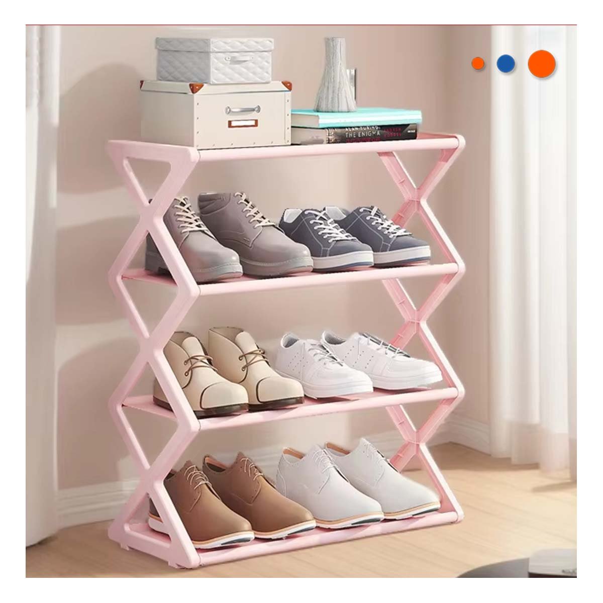 PACK4 BASE CUATRO NIVELES ROSADA PARA MANTENER ZAPATOS ORDENADOS Y+PAPEL REGALO - 2