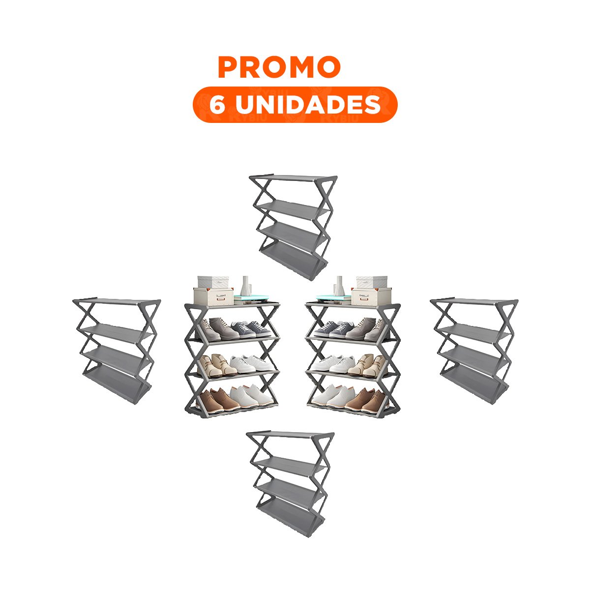 PACK6 MODULO ORGANIZADOR DE CALZADO 4 NIVELES COLOR PLOMO Y+REGALO STICKER - 1