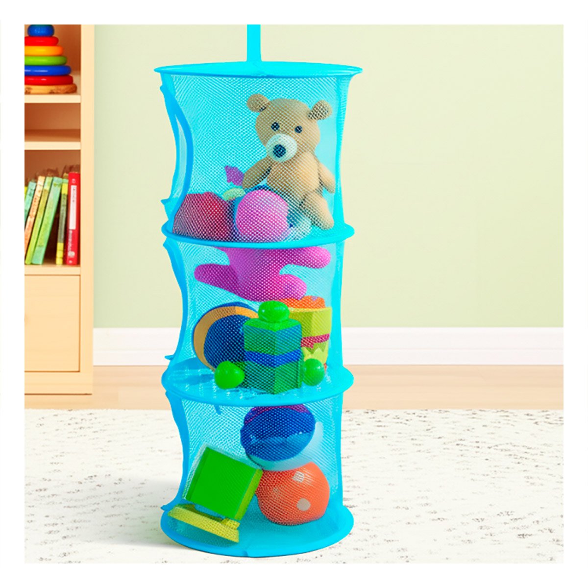 PACK2 SOPORTE COLGANTE TIPO RED 3 NIVELES CELESTE PRACTICO PARA HOGAR Y+PAPEL REGALO - 2