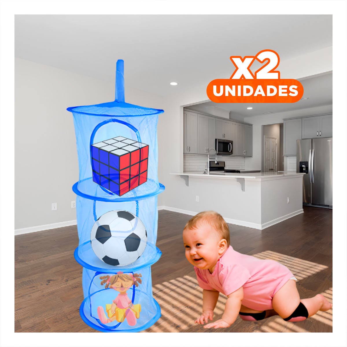 PACK2 SOPORTE COLGANTE TIPO RED 3 NIVELES AZUL PARA ORDEN EN HOGAR DIARIO - 1