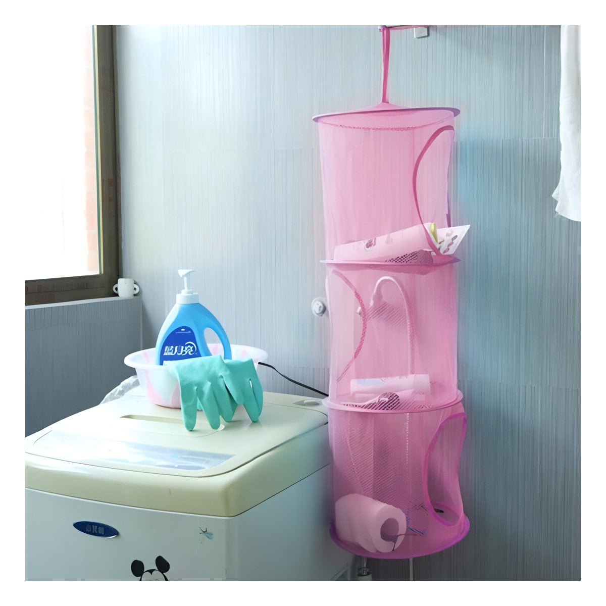 PACK2 SOPORTE COLGANTE TIPO RED 3 NIVELES ROSADO PRACTICO PARA ESPACIOS PEQUENOS Y+PAPEL REGALO - 5