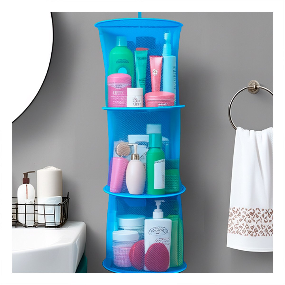 PACK2 SOPORTE COLGANTE TIPO RED 3 NIVELES CELESTE PARA ORDEN EN HOGAR DIARIO - 5