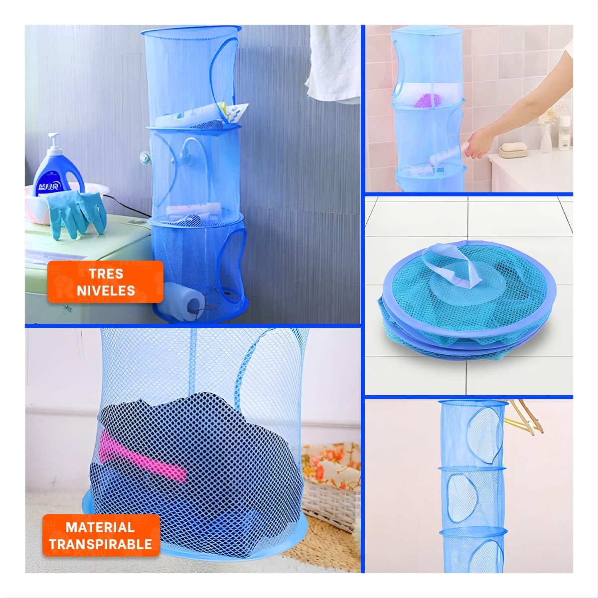 RED ORGANIZADORA COLGANTE 3 NIVELES COLOR AZUL PARA ORDEN EN HOGAR DIARIO - 2