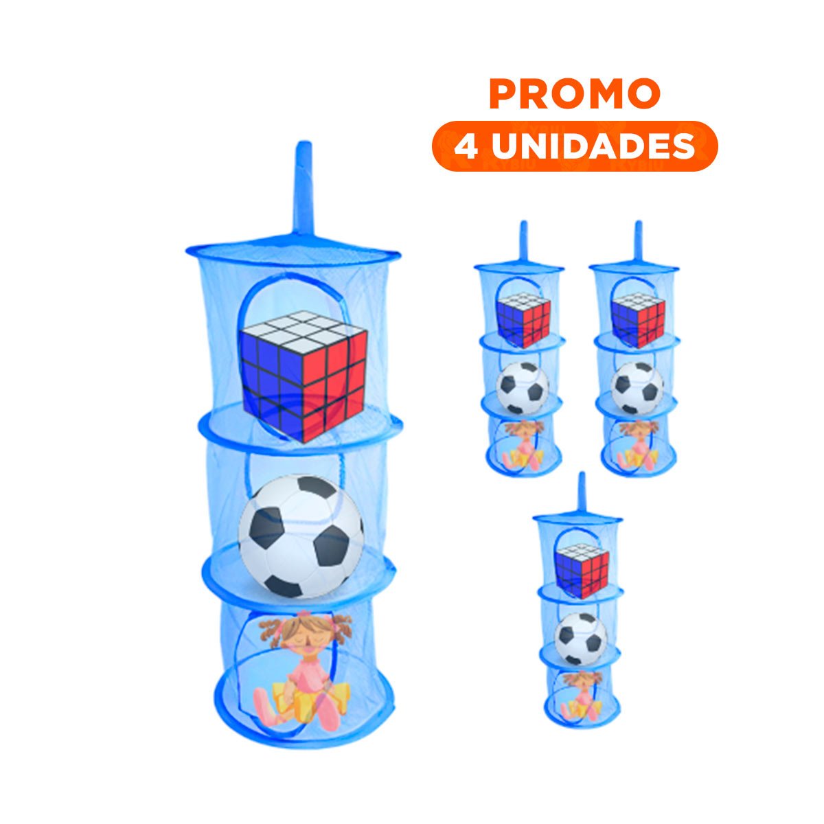 PACK4 SOPORTE COLGANTE TIPO RED 3 NIVELES AZUL FUNCIONAL ALMACENAMIENTO - 1