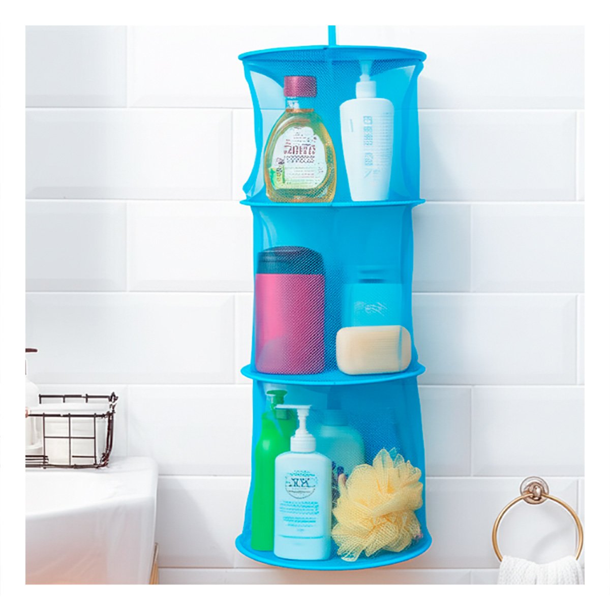 PACK2 SOPORTE COLGANTE TIPO RED 3 NIVELES CELESTE RESISTENTE USO DIARIO Y+REGALO STICKER - 3