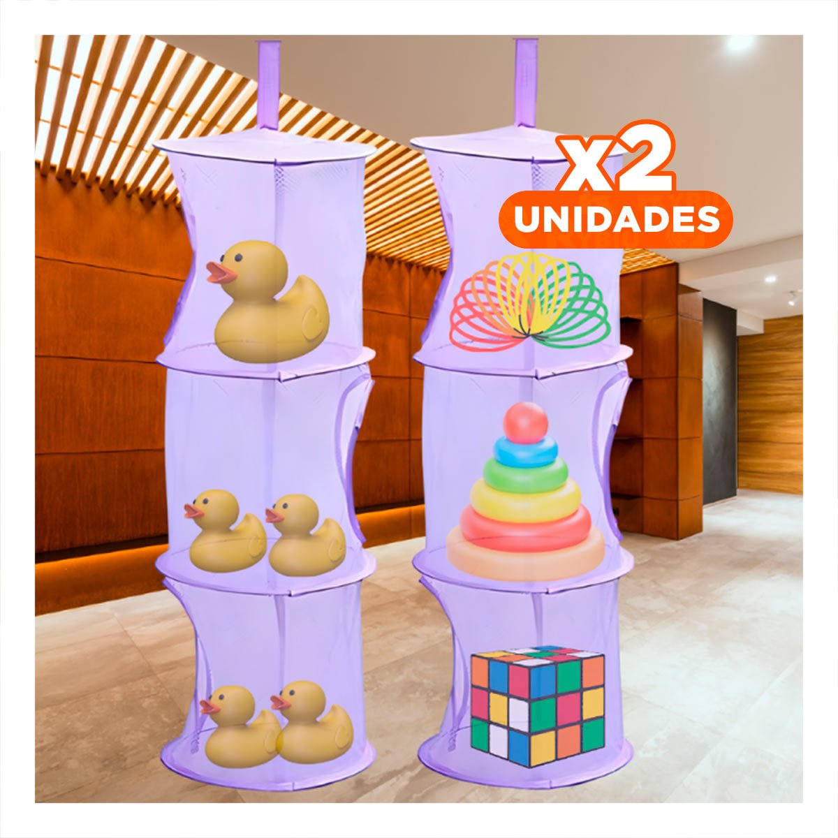 PACK2 SOPORTE COLGANTE TIPO RED 3 NIVELES MORADO PARA ORDEN EN HOGAR DIARIO - 1