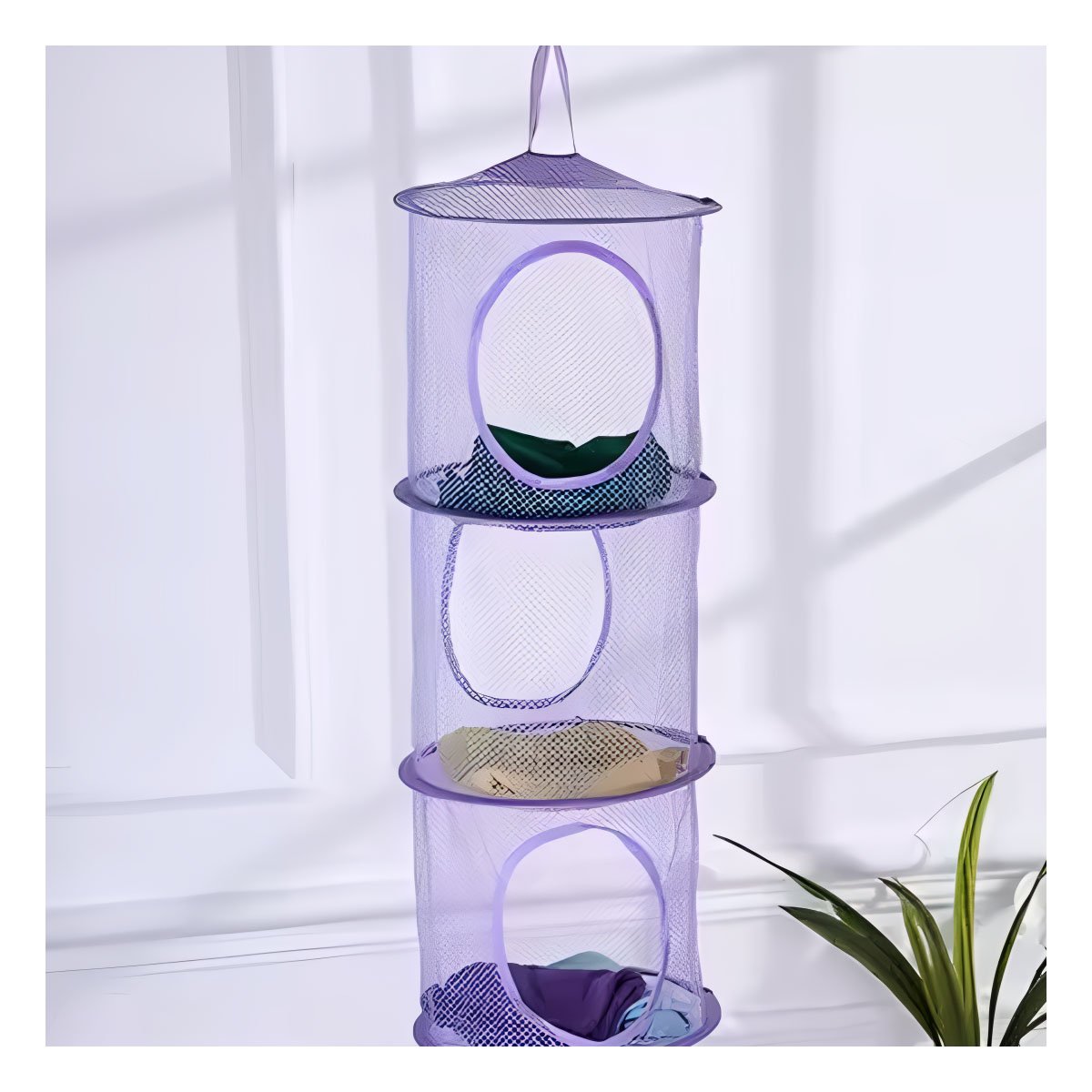 PACK2 SOPORTE COLGANTE TIPO RED 3 NIVELES MORADO PARA ORDEN EN HOGAR DIARIO - 3