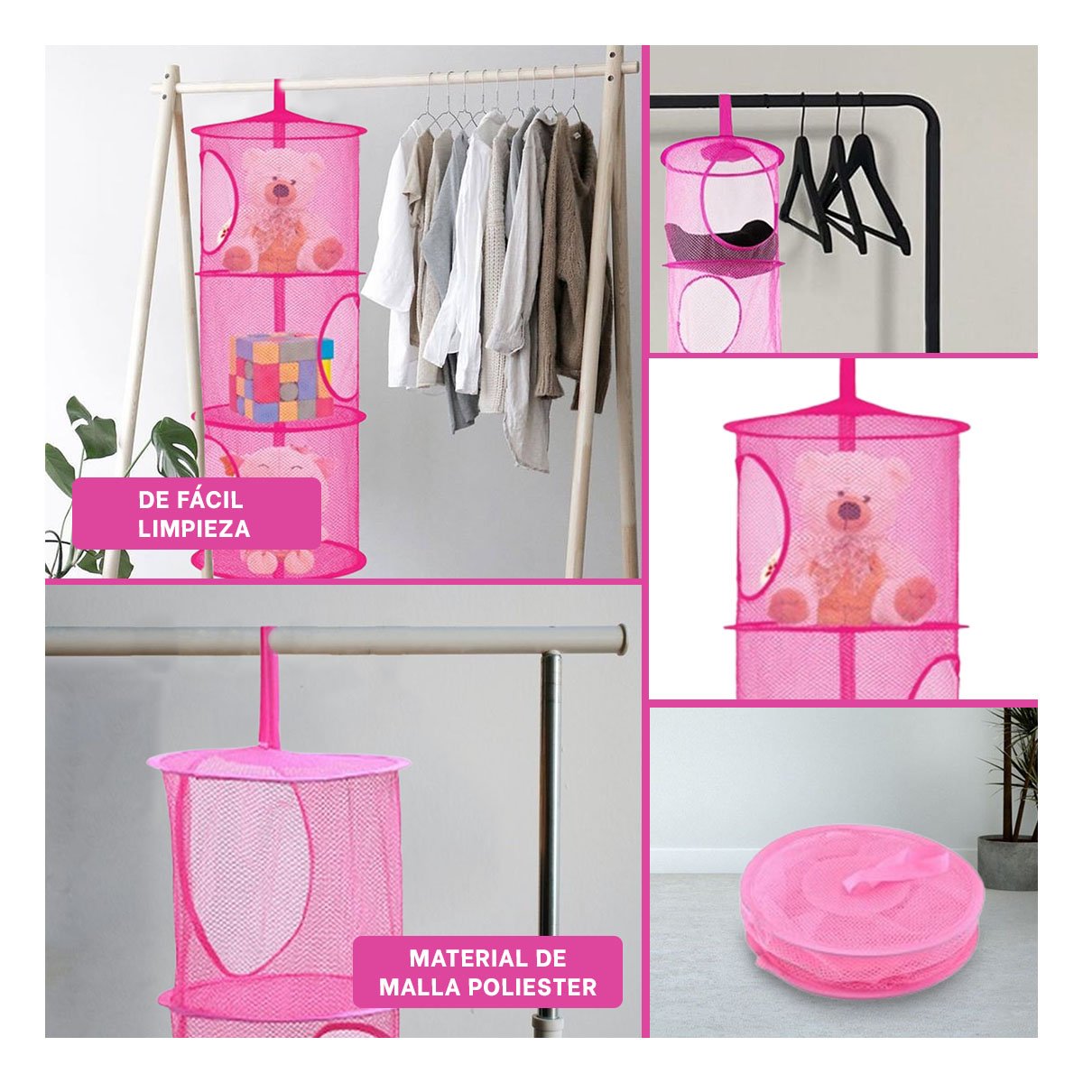 PACK6 ESTRUCTURA COLGANTE TIPO RED 3 NIVELES FUCSIA RESISTENTE ESPACIOS Y+PAPEL REGALO - 3