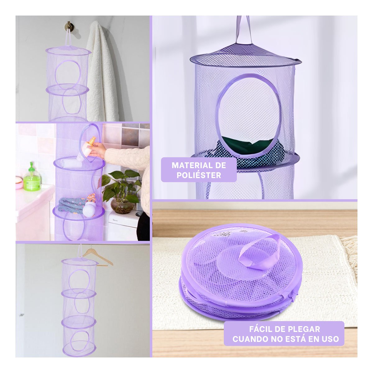 RED ORGANIZADORA COLGANTE 3 NIVELES COLOR MORADO PARA ORDEN EN HOGAR DIARIO - 2